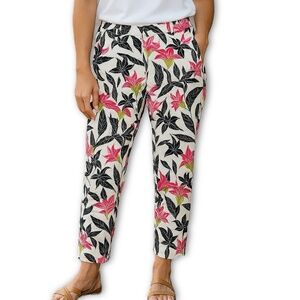 Lands’ End Black White Floral Lily Print Crop Pants Size 10P